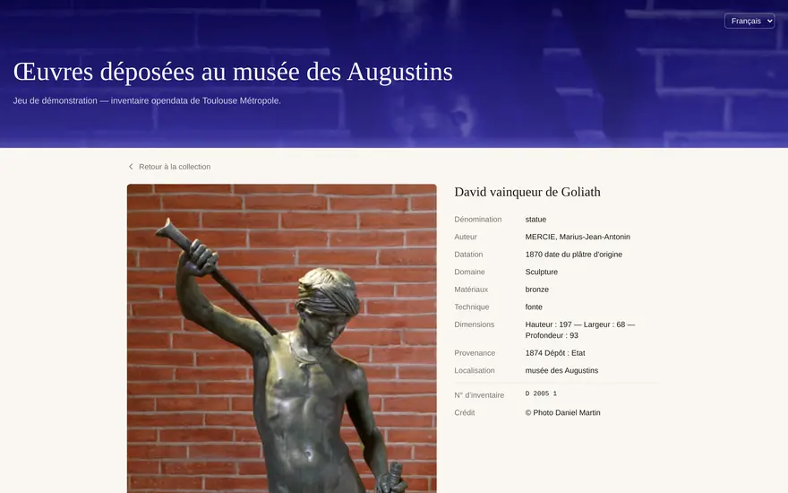 The record of a painting from the musée des Augustins, with its photograph and metadata.